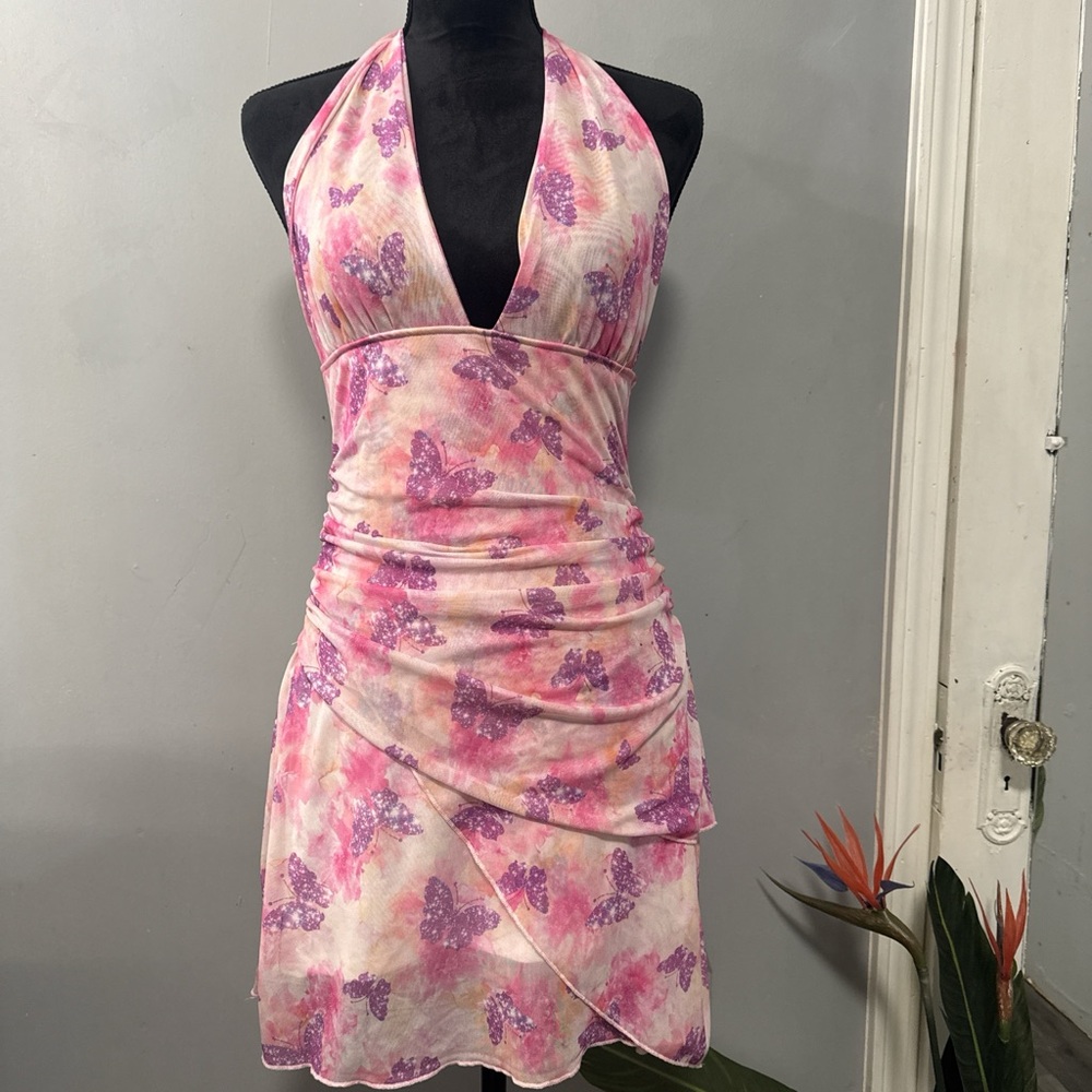 SHEIN Pink and Purple Butterfly Mini Dress
